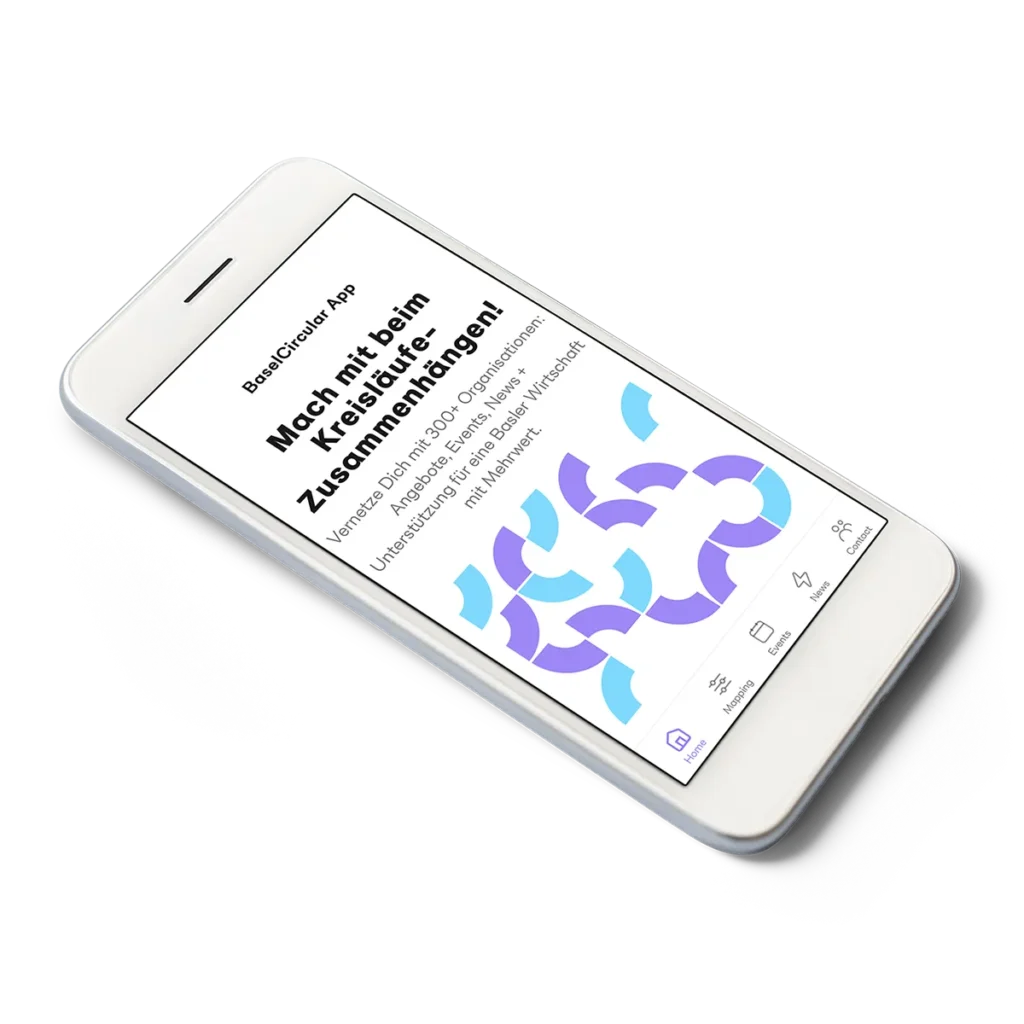 Das Bild zeigt ein Smartphone mit der BaselCircular - App